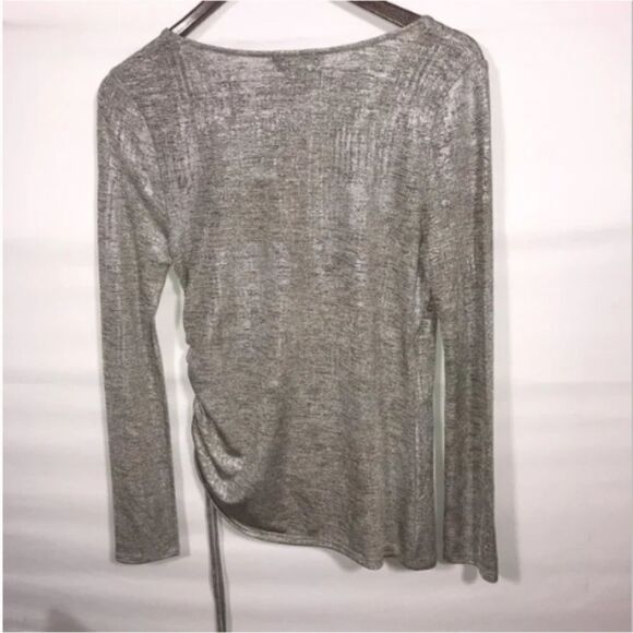 Women's Trouve Metallic Silver Gold Long Sleeve Wrap Top - Picture 9 of 11